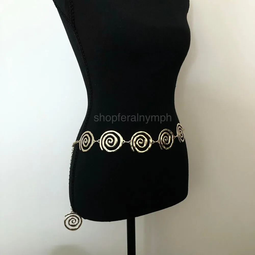 Vintage Y2K Retro Gold Spiral Waist Chain Belt, Fits 18.5-38.5 Inches, X7GA1242